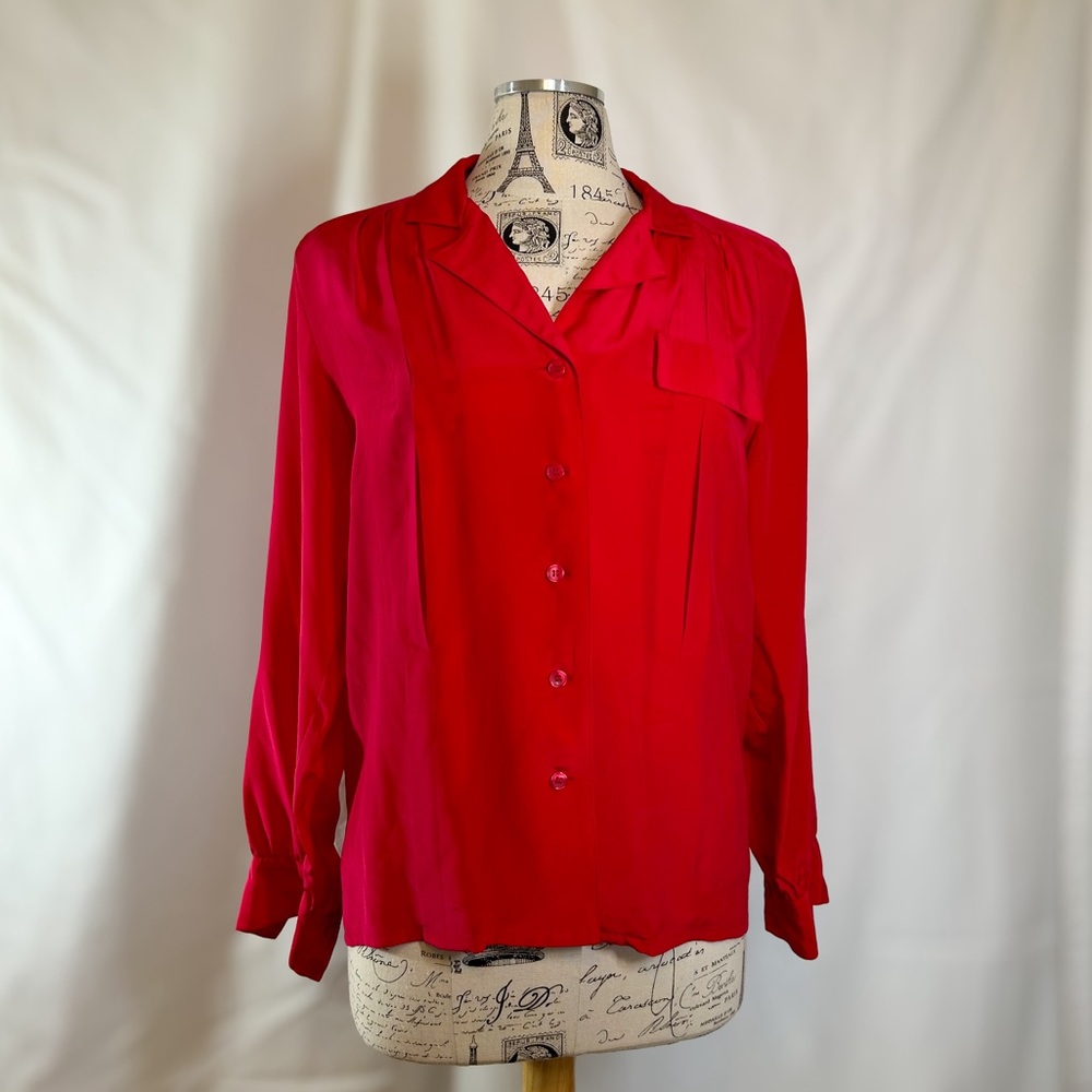 Relin Vintage Red Silk Long Sleeve Women’s Blouse